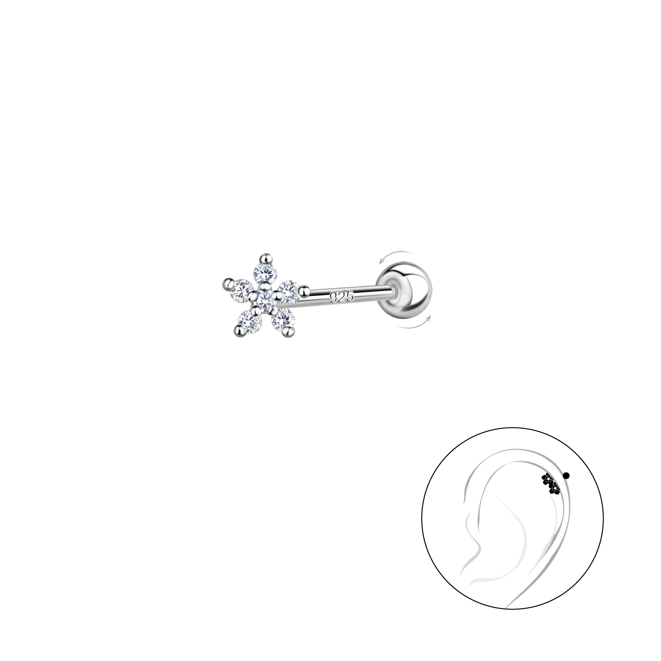 Flower Cartilage Stud with Ball Screw Back